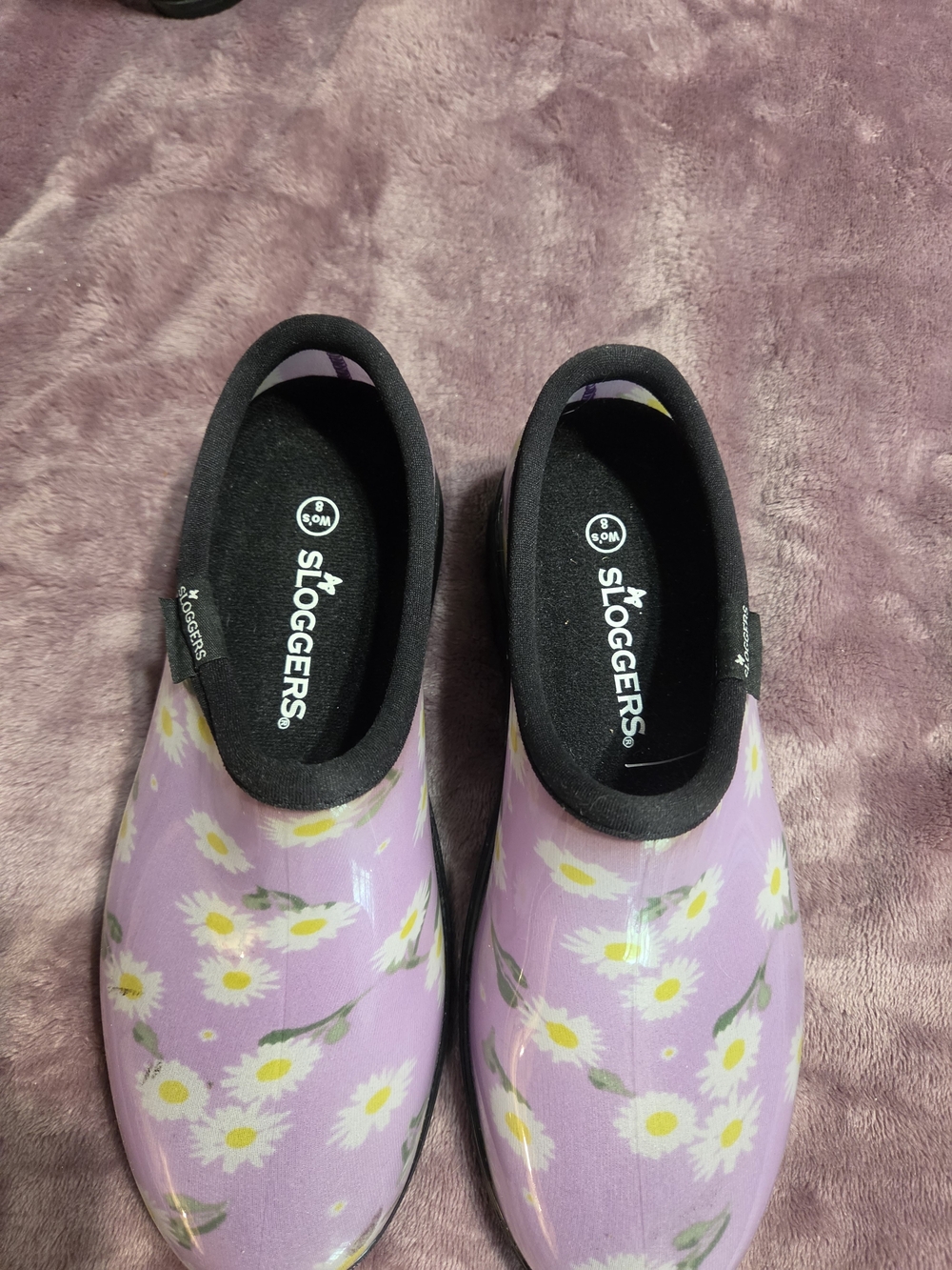 Sloggers Lavender Daisy Garden Clog Shoes NWOT